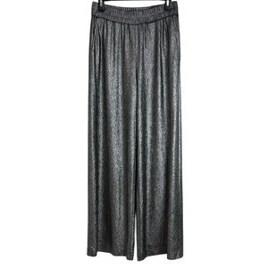 Express Gunmetal Gray / Silver Wide-Leg High Rise Flowy Disco Pants size S